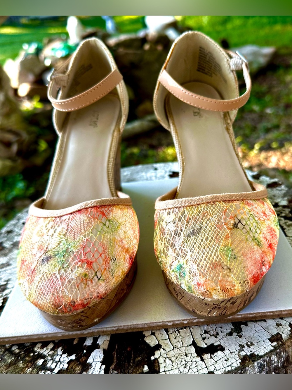 Kohl's Peach Floral Lace Ankle-Strap Wedge Sandals